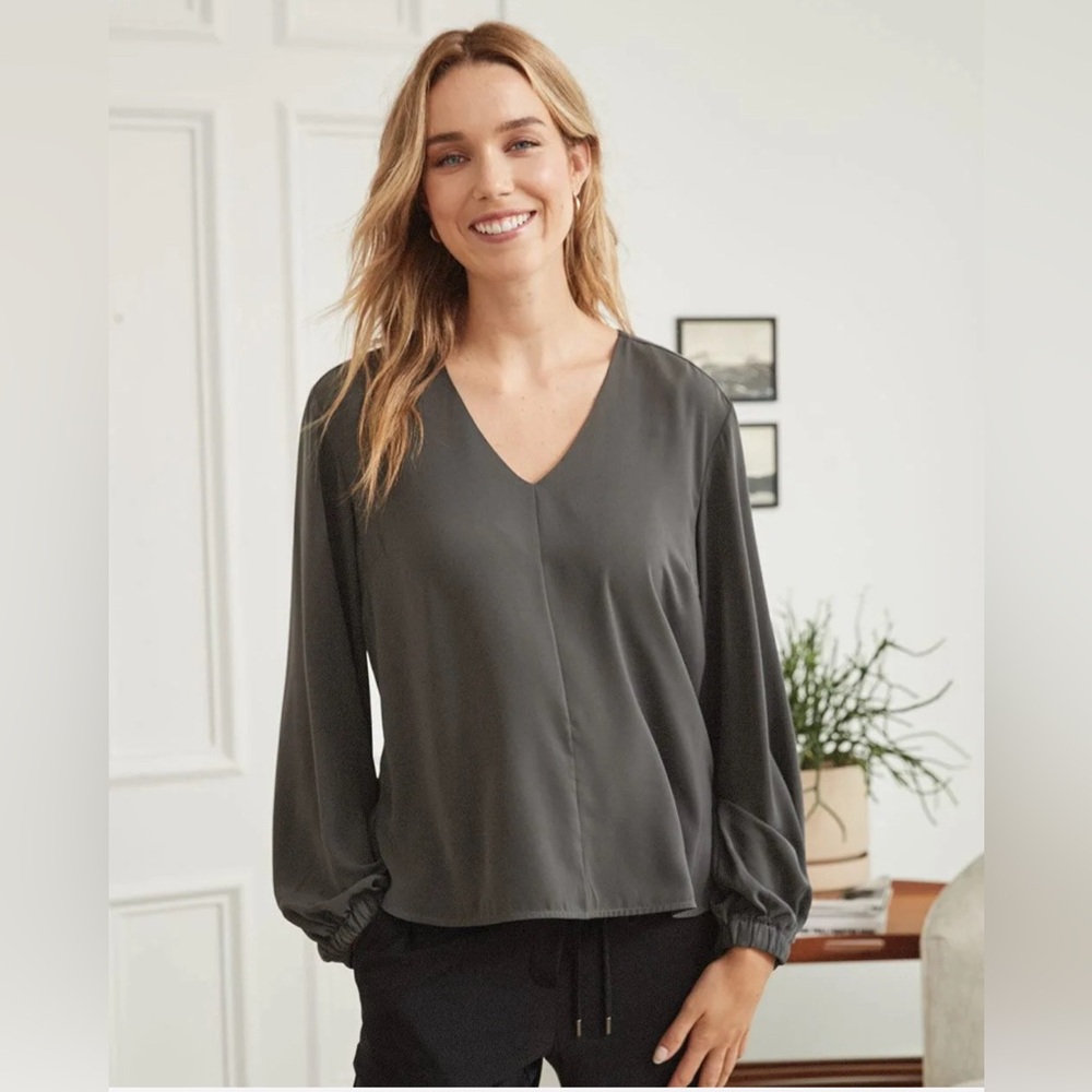 V-Neck Popover Blouse With Front Seam Detail